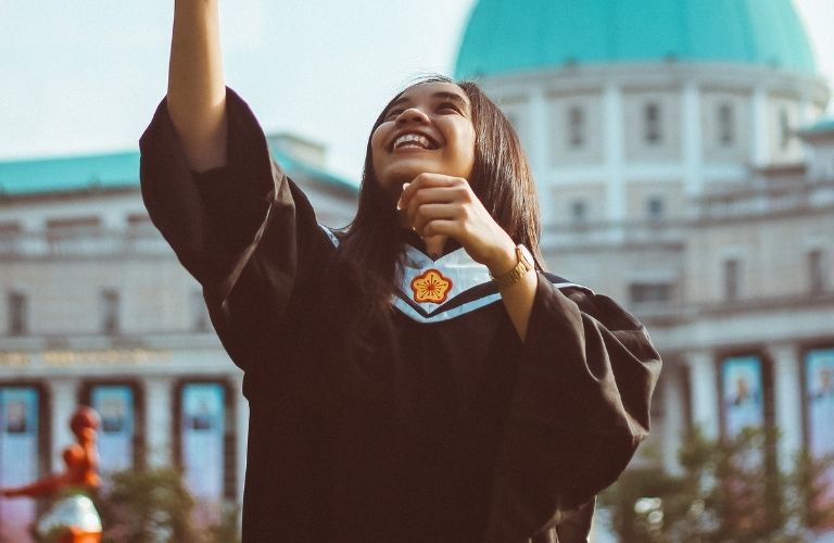 A student at her graduation ceremony