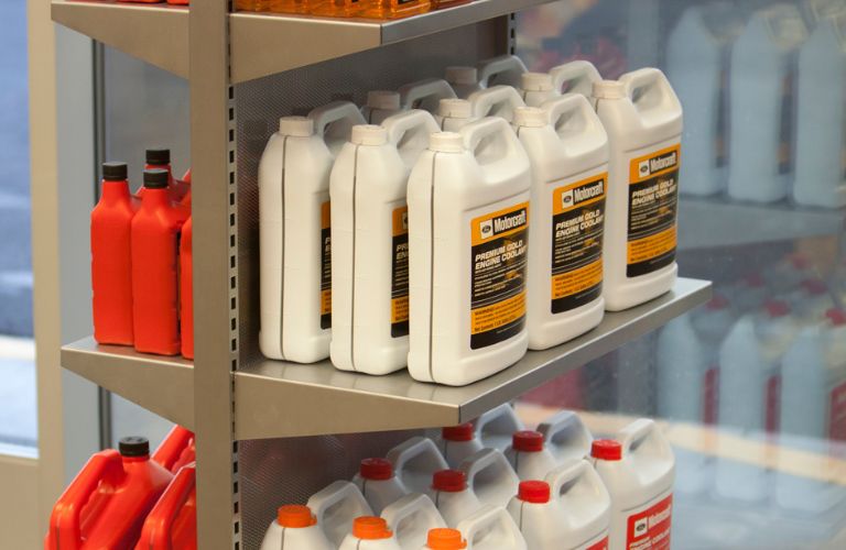 An image of the engine coolant bottles at the service center.