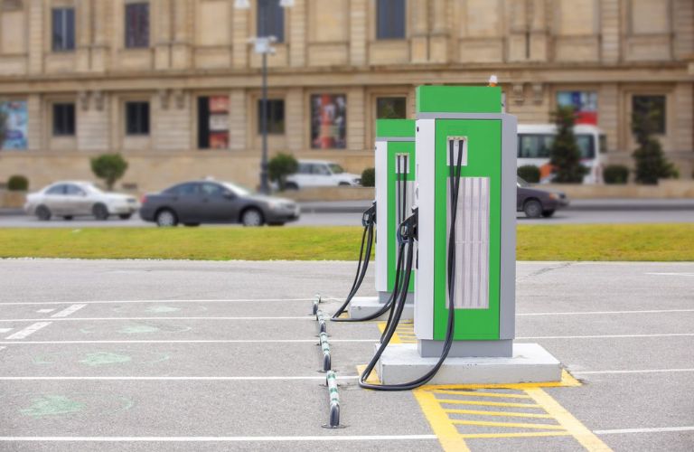 Electric car charging station is shown.