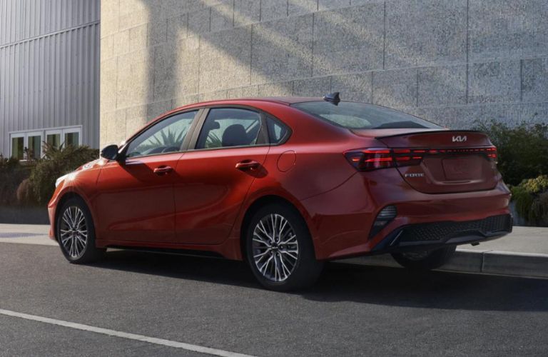 Rear view of the 2023 Kia Forte parked