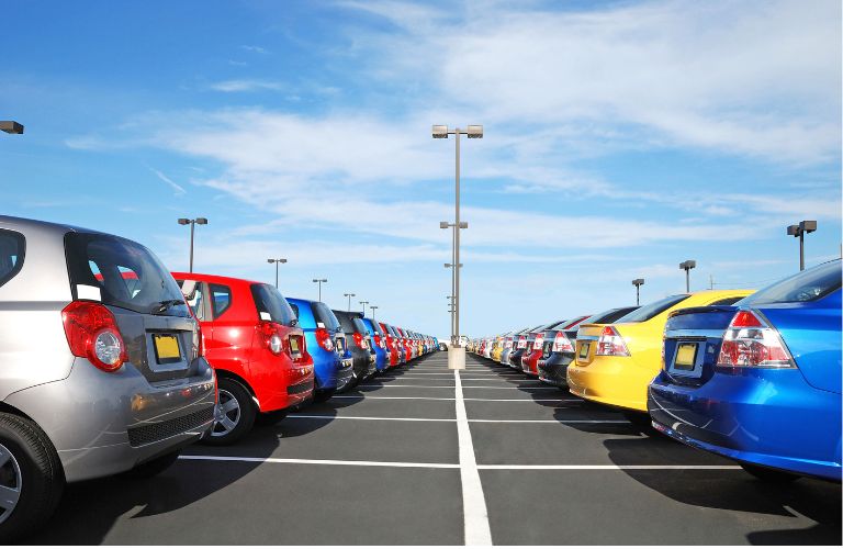 Cars parked at a dealership