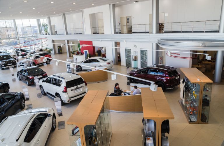 Top view inside a car dealership